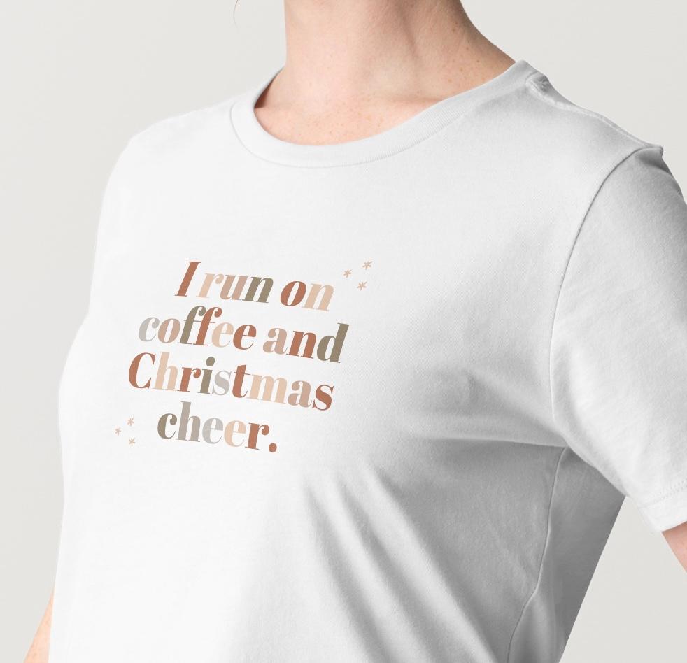 I run on coffee and Christmas cheer Long Sleeve Tee | Holiday slogan shirt