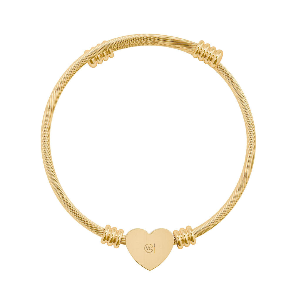 Engraved Heart Cuff Bracelet | Gold Cable Wire Bangle