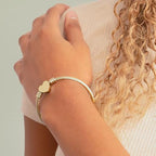 Engraved Heart Cuff Bracelet | Gold Cable Wire Bangle
